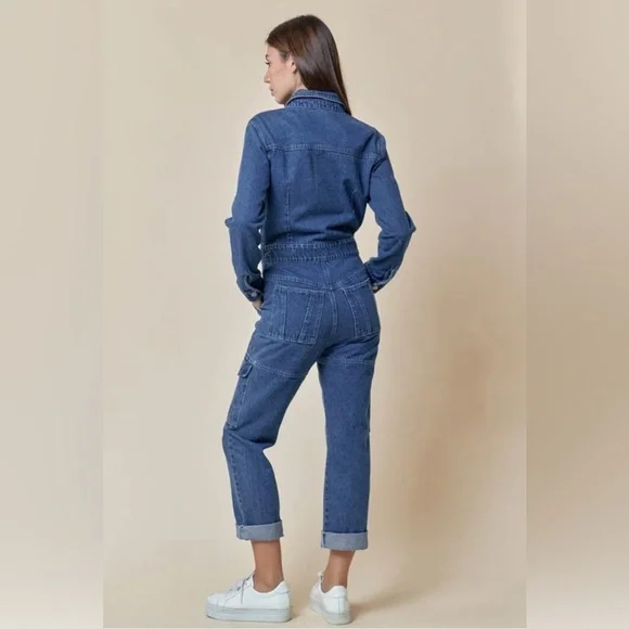 Washed front zipper collared jumpsuit. - Picture 7 of 7